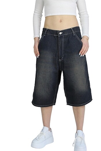 Eskitme yıkama unisex baggy jort