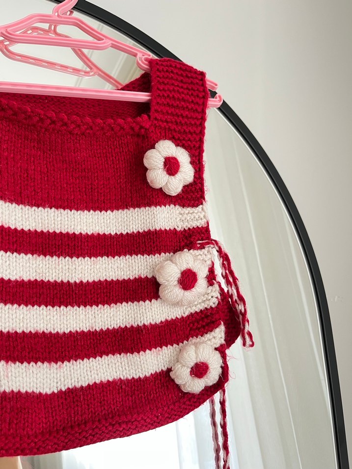 Kız Çocuk Kırmızı Çizgili Örgü Süveter - Görsel 2