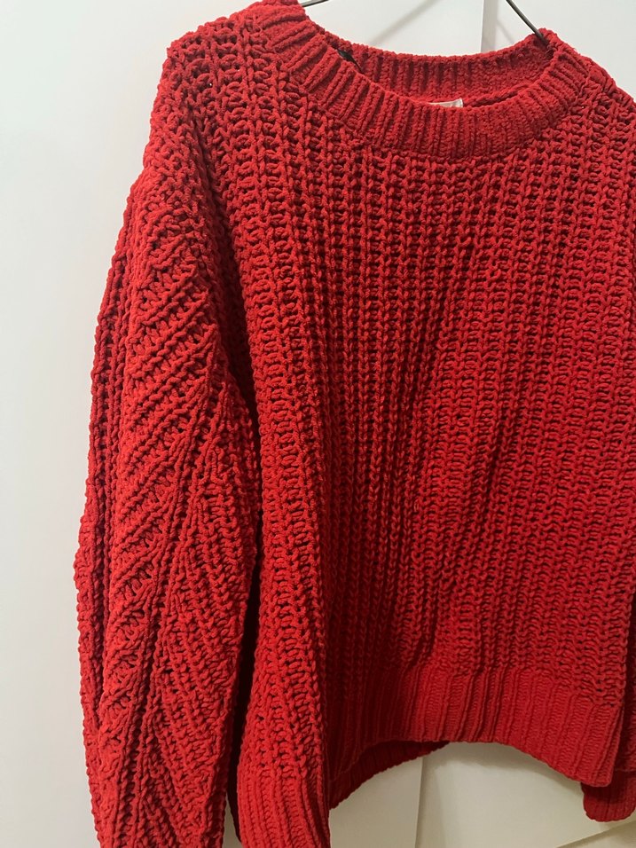 Kırmızı Örgü Kadın Kazak - Görsel 2