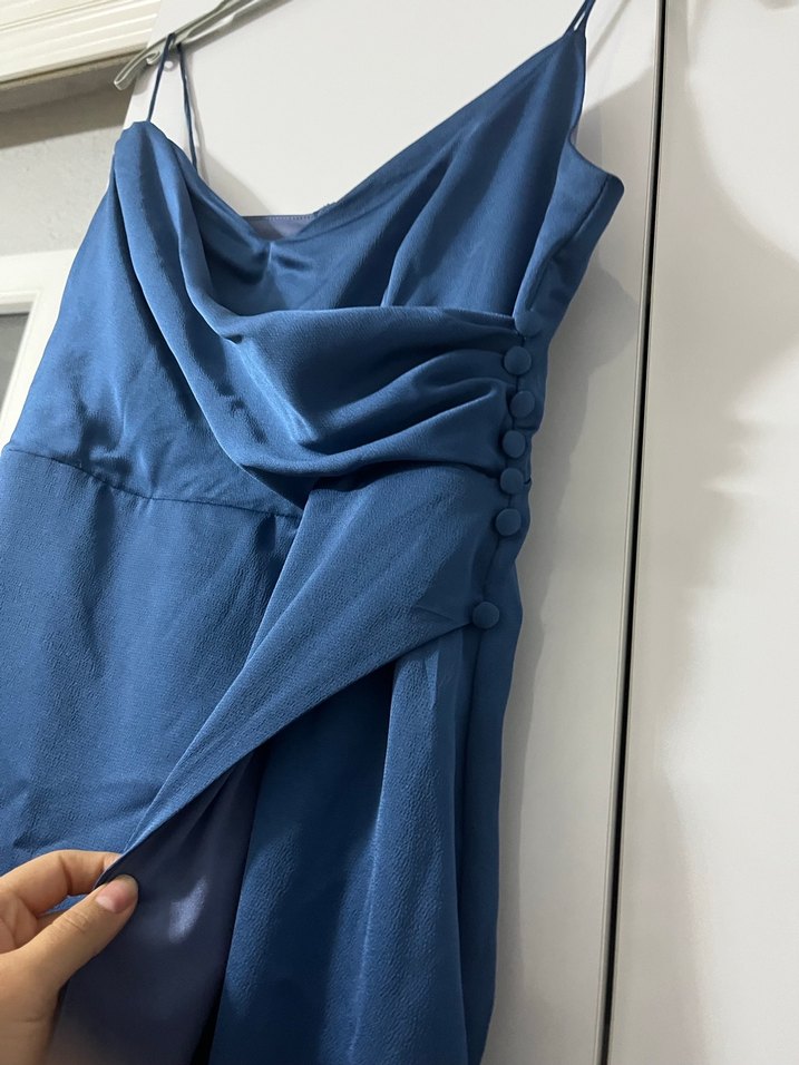 Lacivert Drapeli Uzun Abiye Elbise - Görsel 3