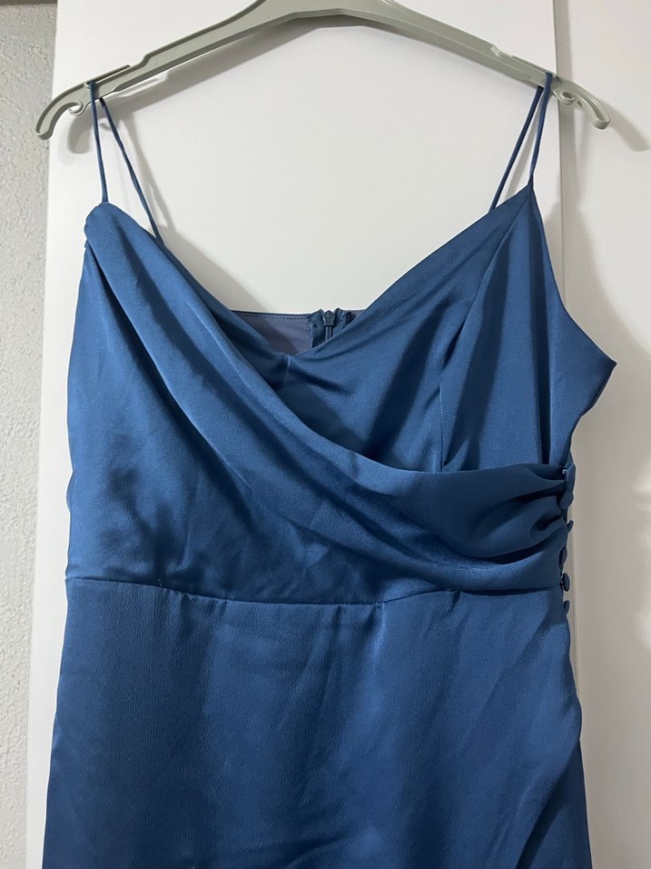 Lacivert Drapeli Uzun Abiye Elbise - Görsel 2