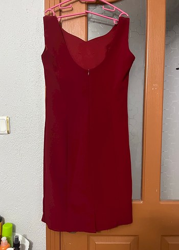 Bordo V Yaka Midi Drapeli Kadın Elbise - Görsel 2