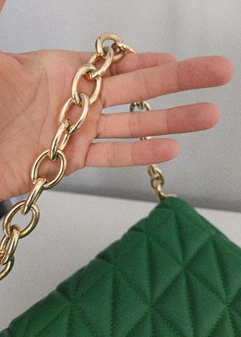 Zincir Detaylı Yeşil Deri Kadın Çanta - Görsel 4