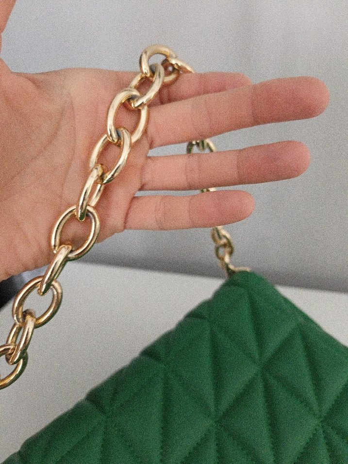 Zincir Detaylı Yeşil Deri Kadın Çanta - Görsel 4