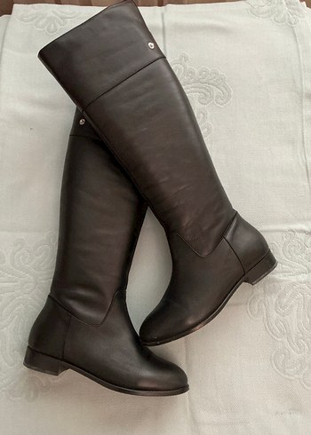 Siyah Deri Dizüstü Kadın Çizme - Görsel 2