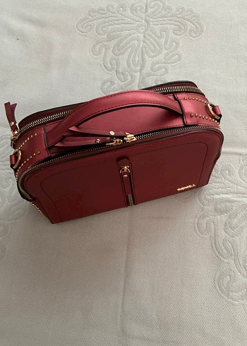 Kırmızı Deri Kadın Çanta Fermuarlı - Görsel 2