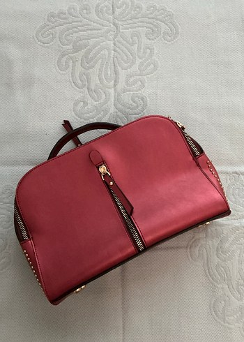 Kırmızı Deri Kadın Çanta Fermuarlı - Görsel 3