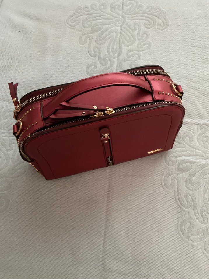 Kırmızı Deri Kadın Çanta Fermuarlı - Görsel 2