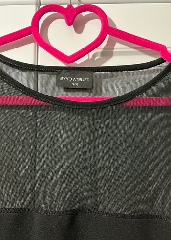 Siyah Transparan Detaylı Uzun Kollu Midi Elbise - Görsel 2