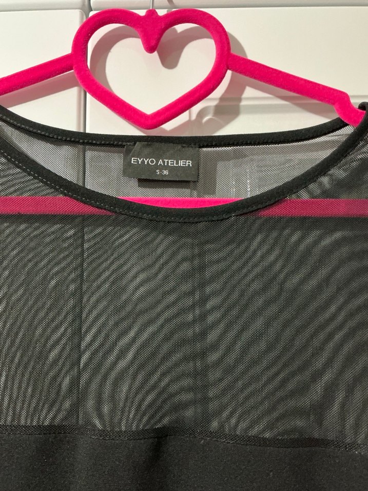 Siyah Transparan Detaylı Uzun Kollu Midi Elbise - Görsel 2