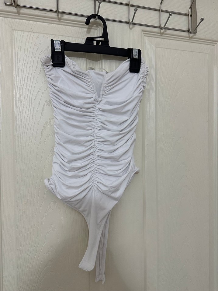 Beyaz Poliamid Zara Straplez Bluz - Görsel 3