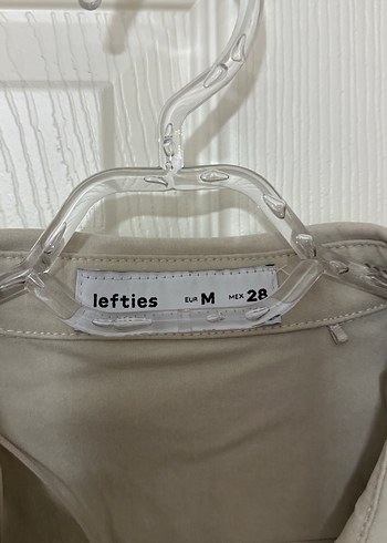 Bej Kısa Kesim Kadın Keten Gömlek lefties önü fermuarlı - Görsel 2