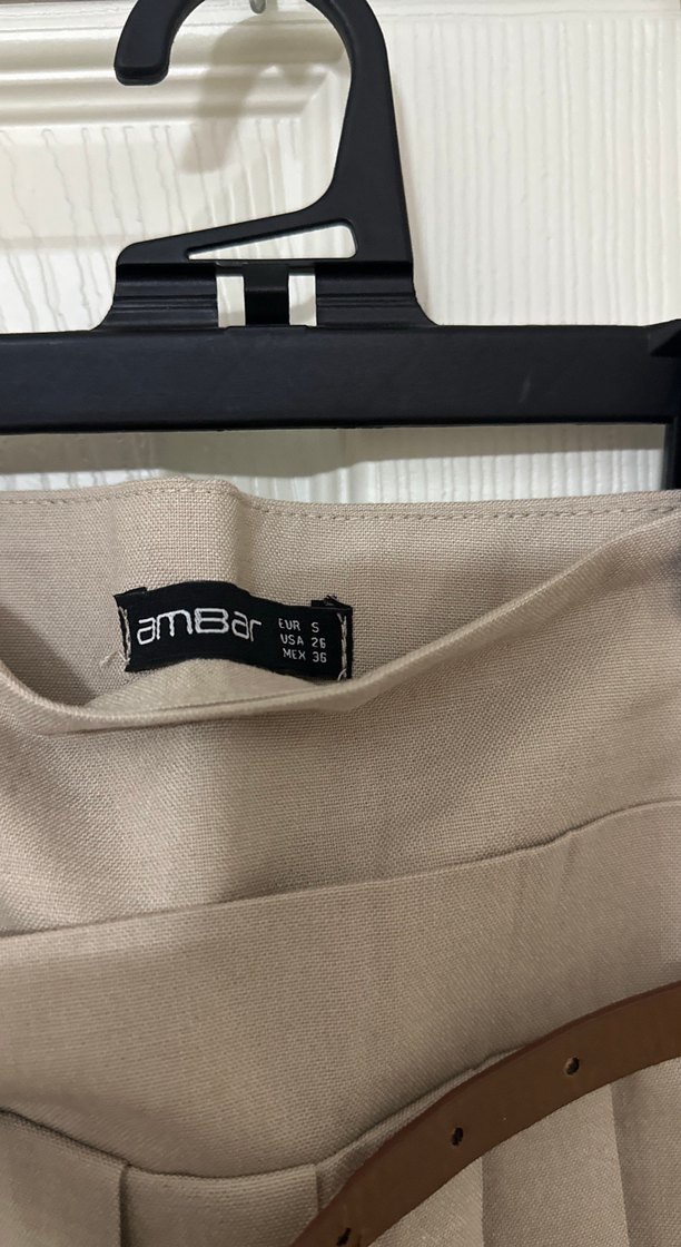 Bej krem Pilili Mini Etek Zara muadili kemerli ambar marka - Görsel 3