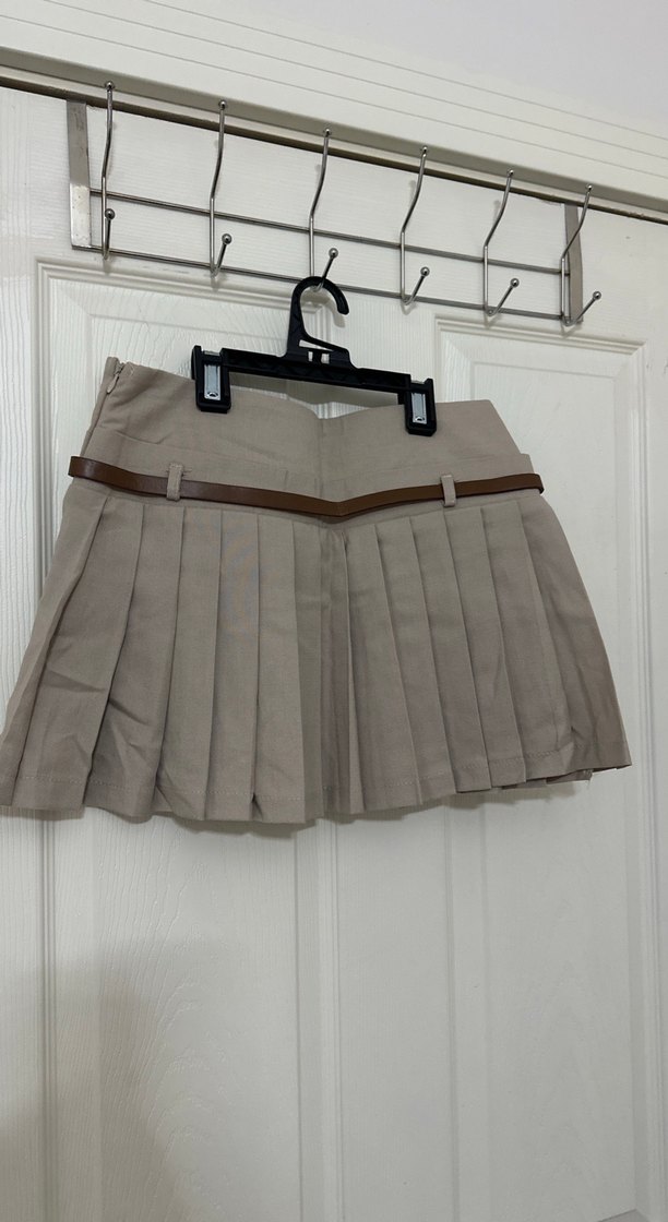 Bej krem Pilili Mini Etek Zara muadili kemerli ambar marka - Görsel 2