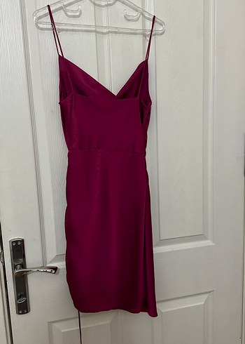 Bordo Drapeli İnce Askılı Midi Elbise - Görsel 2
