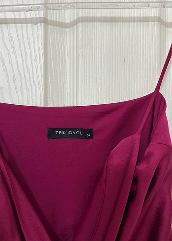 Bordo Drapeli İnce Askılı Midi Elbise - Görsel 3