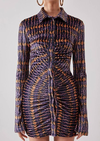 Kadın Mor Pilili Uzun Kollu Mini Elbise beyyoglu marka - Görsel 2