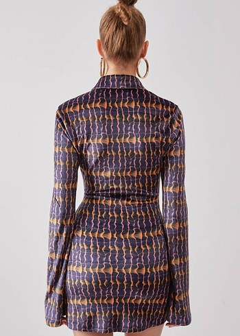 Kadın Mor Pilili Uzun Kollu Mini Elbise beyyoglu marka - Görsel 3