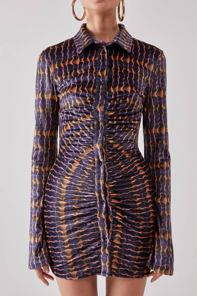 Kadın Mor Pilili Uzun Kollu Mini Elbise beyyoglu marka - Görsel 2