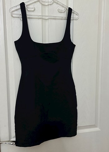 Siyah Mini V Yaka İnce Askılı Elbise - Görsel 2