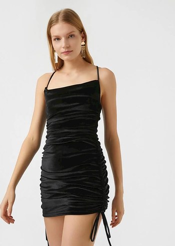 Siyah Drapeli Uzun İnce Askılı Abiye Elbise - Görsel 2