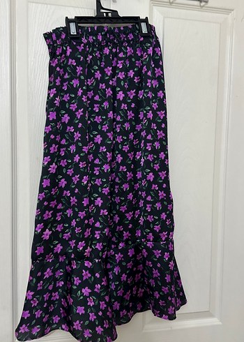 Mor Desenli Uzun Midi saten Etek BERSHKA - Görsel 3