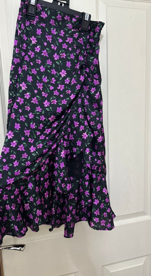 Mor Desenli Uzun Midi saten Etek BERSHKA - Görsel 2