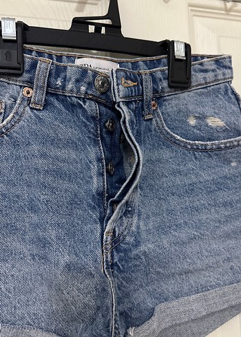 Kadın mavi düğmeli Denim Mini Şort Zara - Görsel 2