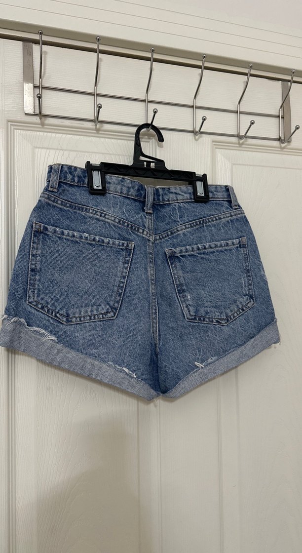 Kadın mavi düğmeli Denim Mini Şort Zara - Görsel 4