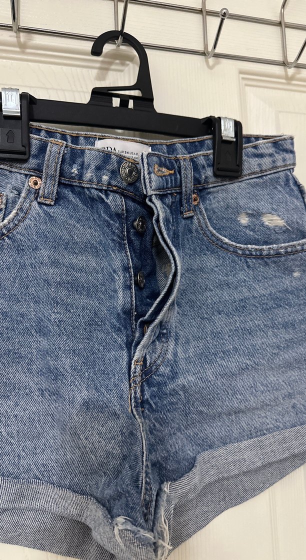 Kadın mavi düğmeli Denim Mini Şort Zara - Görsel 2