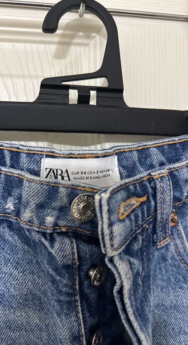 Kadın mavi düğmeli Denim Mini Şort Zara - Görsel 3