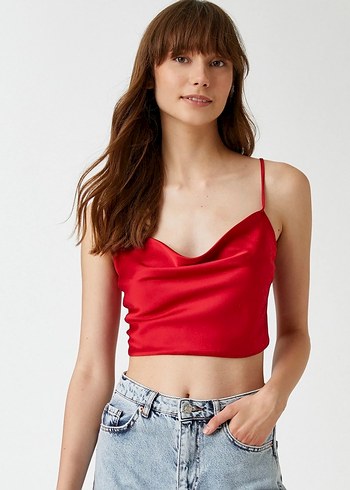 Bordo saten Bralet sırtı bağlamalı degaje yaka koton - Görsel 6