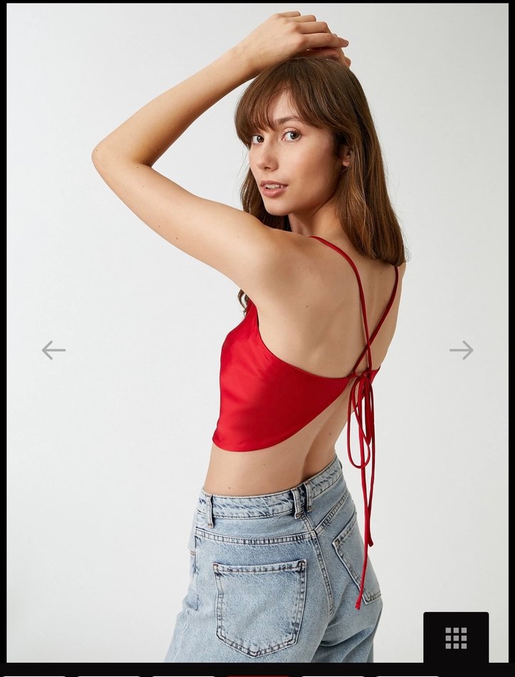 Bordo saten Bralet sırtı bağlamalı degaje yaka koton - Görsel 5