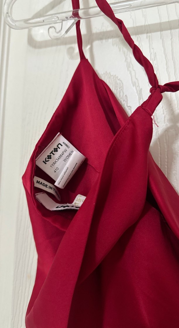 Bordo saten Bralet sırtı bağlamalı degaje yaka koton - Görsel 3