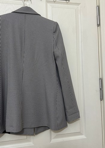 Düğmeli Gri Ekose Kadın Blazer Ceket trendyolmilla vatkalı uzun - Görsel 5