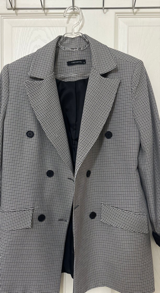 Düğmeli Gri Ekose Kadın Blazer Ceket trendyolmilla vatkalı uzun - Görsel 2