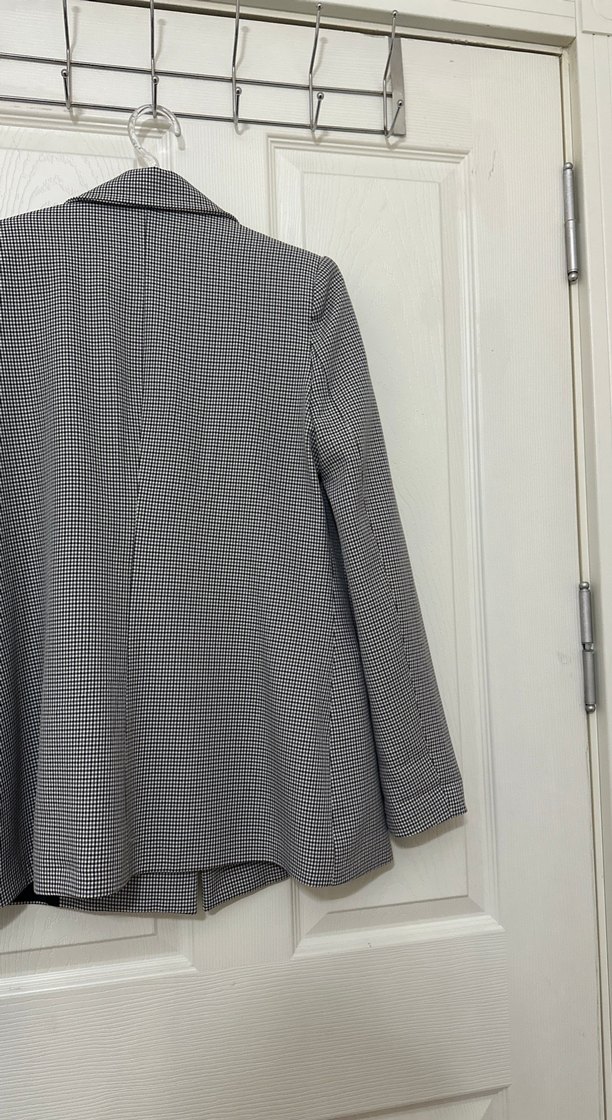 Düğmeli Gri Ekose Kadın Blazer Ceket trendyolmilla vatkalı uzun - Görsel 5