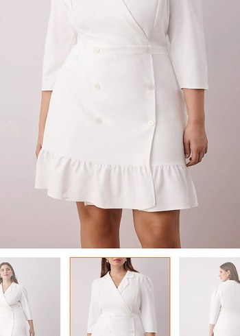 Düğmeli Beyaz Mini ceket elbise - Görsel 3