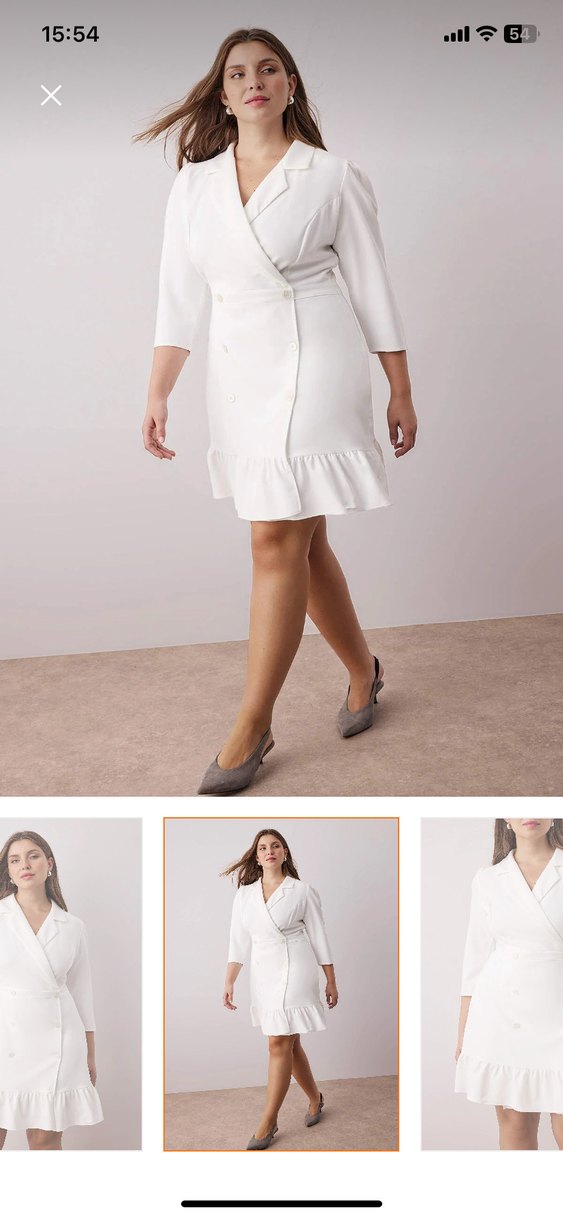 Düğmeli Beyaz Mini ceket elbise - Görsel 4