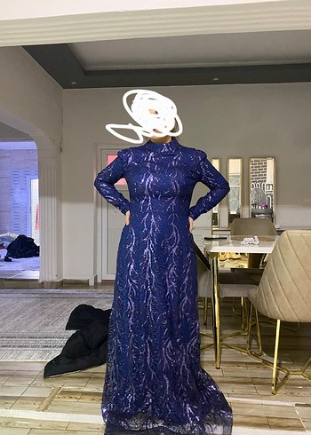 Uzun Kollu Yılan Desenli Mor Uzun Abiye Elbise sifir elbise - Görsel 3