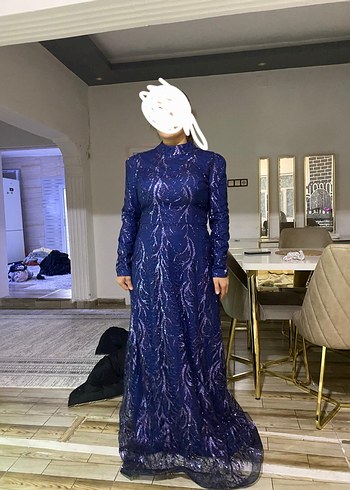 Uzun Kollu Yılan Desenli Mor Uzun Abiye Elbise sifir elbise - Görsel 2