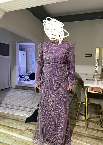 Uzun Mor Drapeli Kadın Abiye Elbise sifir urun 42 beden - Görsel 2