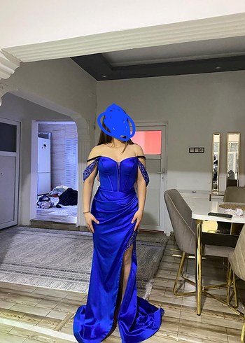 Drapeli Straplez Uzun Mavi Abiye Elbise sifir 42 bwden - Görsel 2