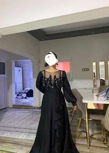 Uzun Siyah Gotik Nakışlı Kadın Elbise sifir urun 42 beden - Görsel 3