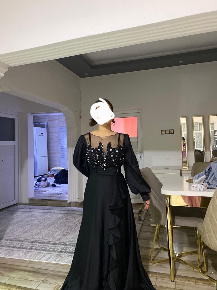 Uzun Siyah Gotik Nakışlı Kadın Elbise sifir urun 42 beden - Görsel 3