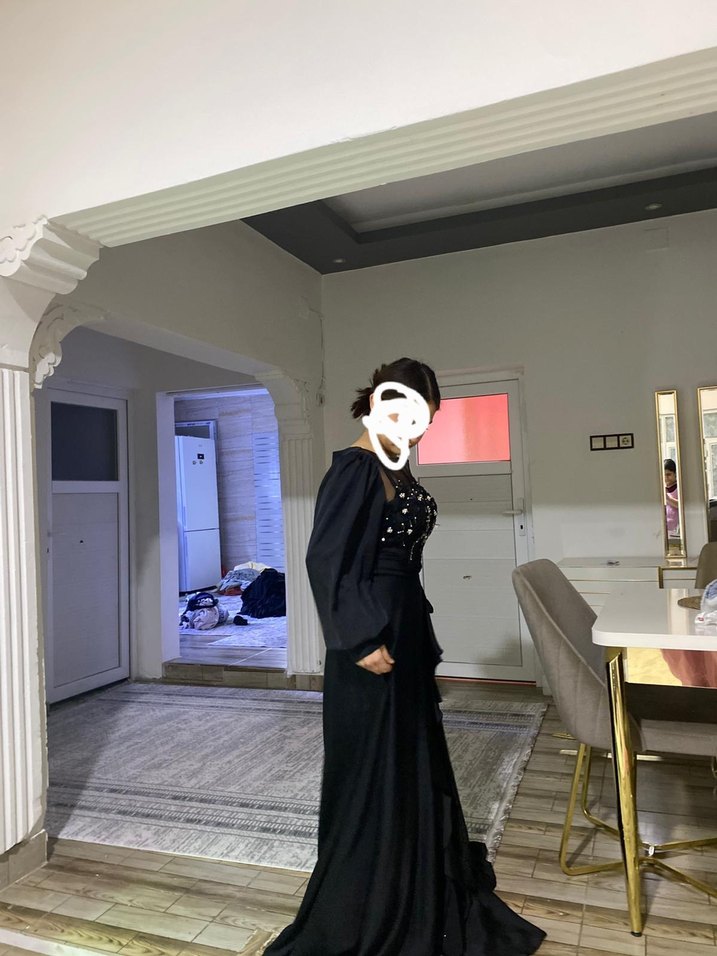 Uzun Siyah Gotik Nakışlı Kadın Elbise sifir urun 42 beden - Görsel 2