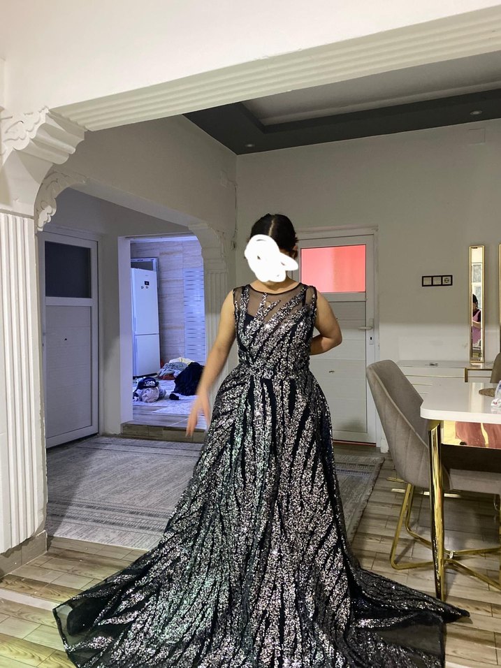 Siyah Drapeli Uzun Abiye Elbisesifir 44 beden tarım ürün - Görsel 2