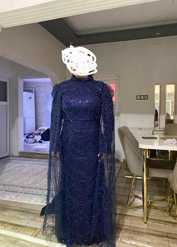 Lacivert Drapeli Uzun Abiye Elbise sifir urun 42 beden - Görsel 2