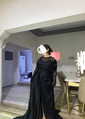 Uzun Siyah Gotik Drapeli Abiye Elbise sifir urun 40 beden - Görsel 2