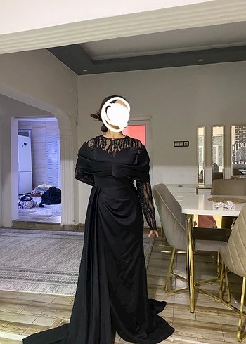 Uzun Siyah Gotik Drapeli Abiye Elbise sifir urun 40 beden - Görsel 3